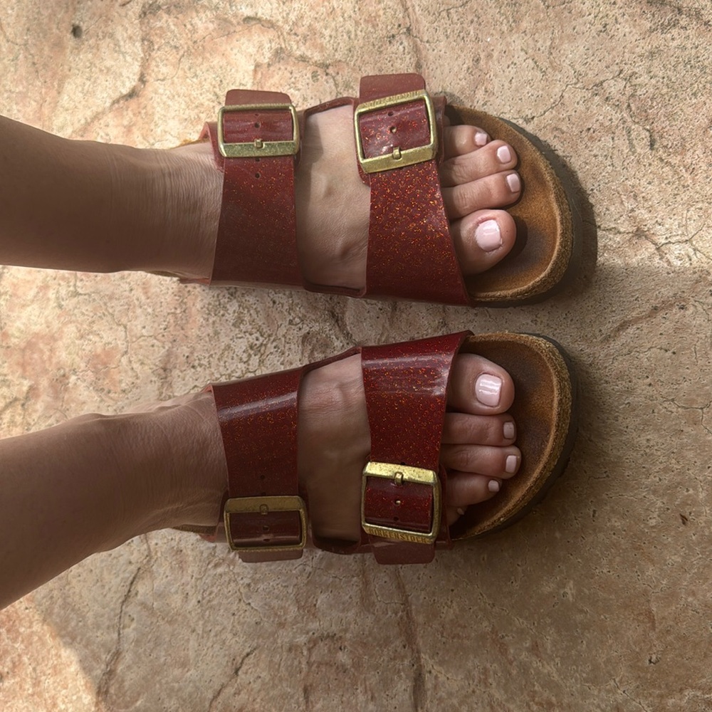 Birkenstock Red Glitter Arizona Sandals